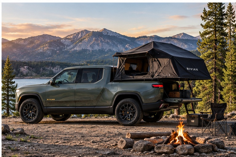 Rivian R1T on an outdoor adventure